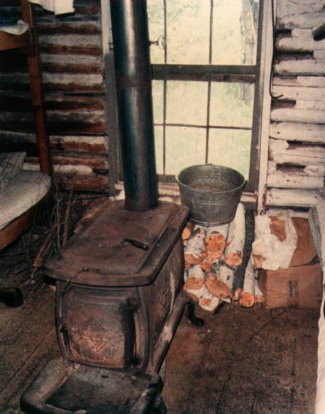 the woodstove in the sleeping area