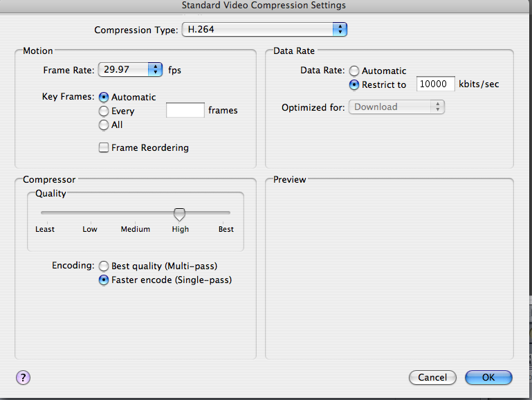 QuickTime video export settings